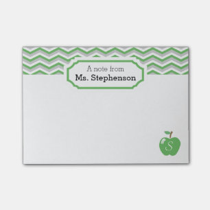 Post-it® Note de l'enseignant Monogramme Cute Green Chevron
