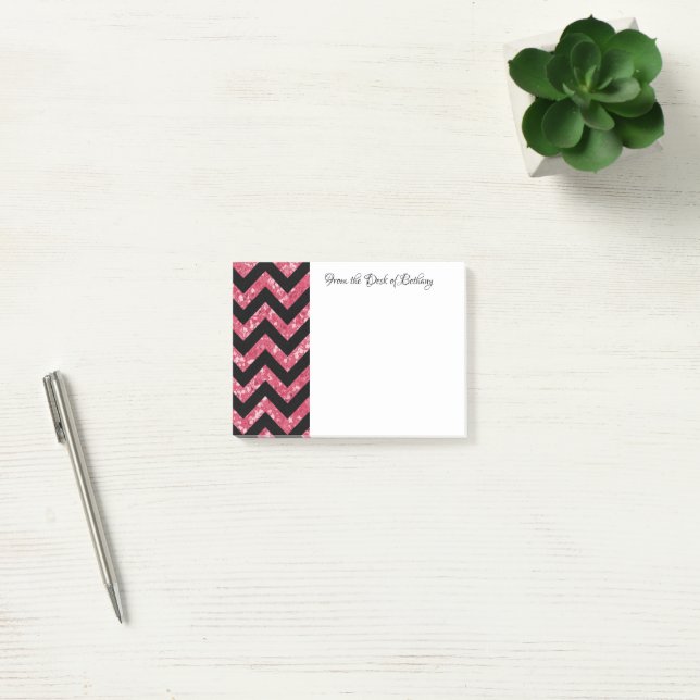 Post-it® Notes Chevron Parties scintillant rose (Bureau)