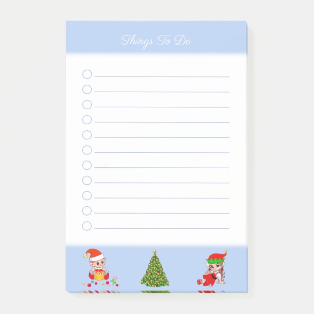 Post-it Notes Choses à Faire Arbre de Noël et Elfe (Devant)