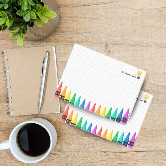 Post-it® Notes collantes personnalisées de l'enseignant - P (Personalized Teacher Sticky Notes – Colorful Pencil Design)