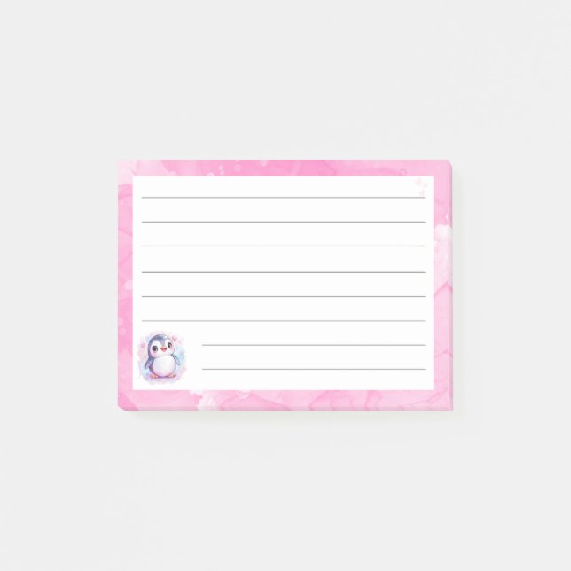 Post-it® Notes collantes rose pingouin mignon - 4"x3" (Devant)