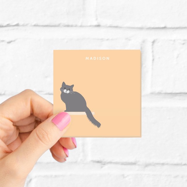 Post-it® Notes de chat gris bouffé avec nom (Créateur téléchargé)