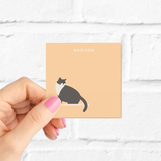 Post-it® Notes de chats en noir et blanc avec nom (Créateur téléchargé)