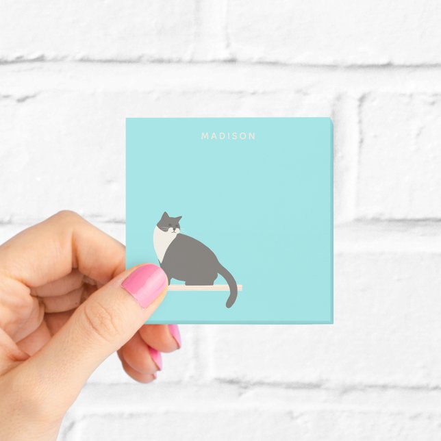 Post-it® Notes de chats gris et blanc mignons avec nom (Créateur téléchargé)