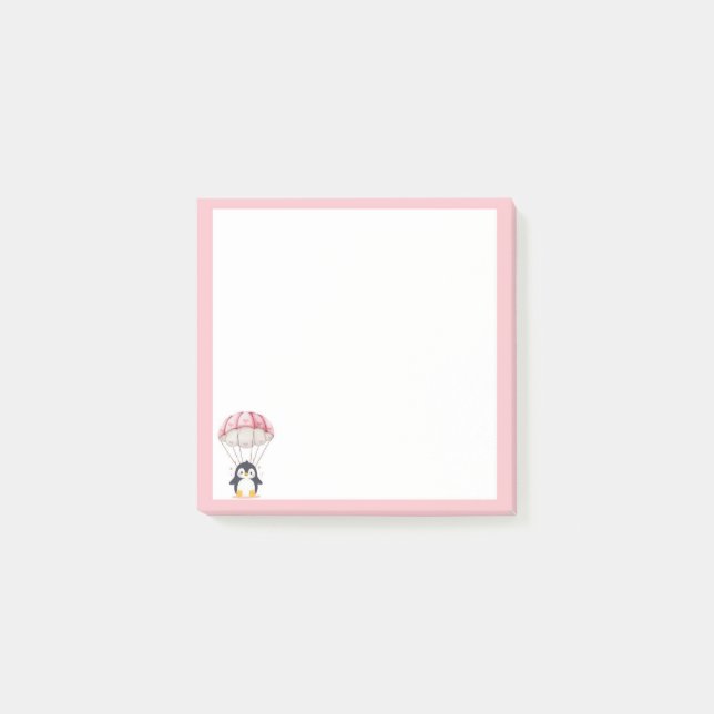 Post-it® Notes de parachute pingouin mignon rose pastel (Devant)