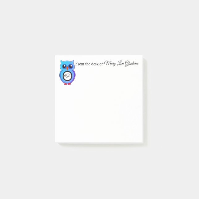 Post-it® Notes de post-it de monogramme de hibou (Devant)
