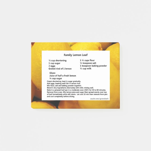 Post-it® Notes de post-it de recette de pain de citron (Devant)