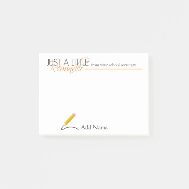 Post-it® Notes de post-it de secrétaire Custom Name d'école (Devant)