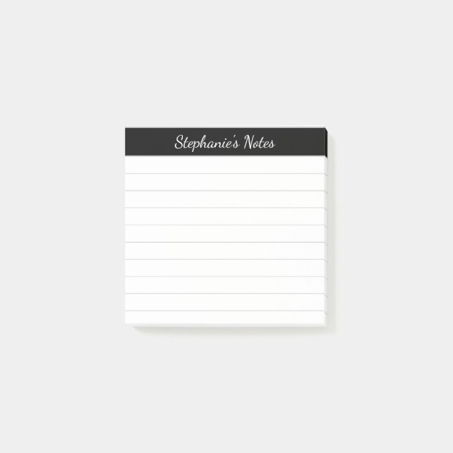 Post-it® Notes de script élégant noir gris ligné (Devant)