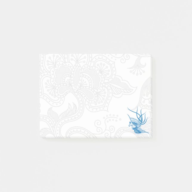 Post-it® Notes d'oiseaux et de fleurs bleus (Devant)
