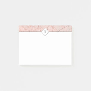 Post-it® Notes en marbre or Rose Élégant Monogram