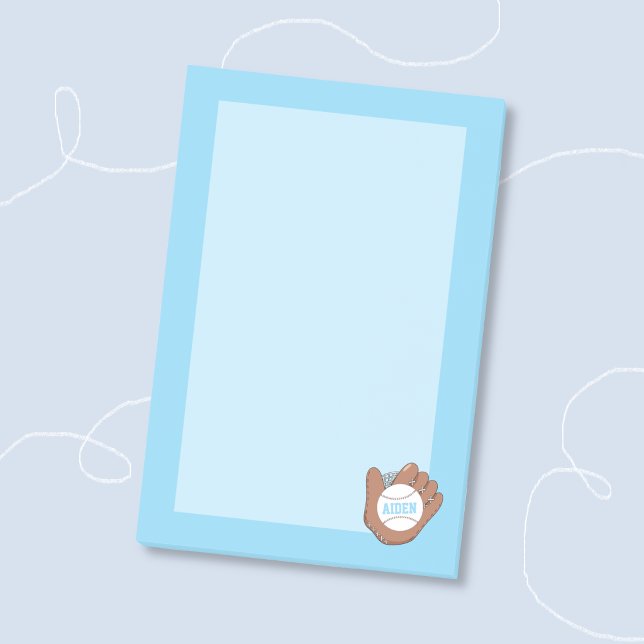 Post-It Notes Enfant Bleu Baseball et Gant (Fun baseball and mitt blue kid personalized sticky notes .)