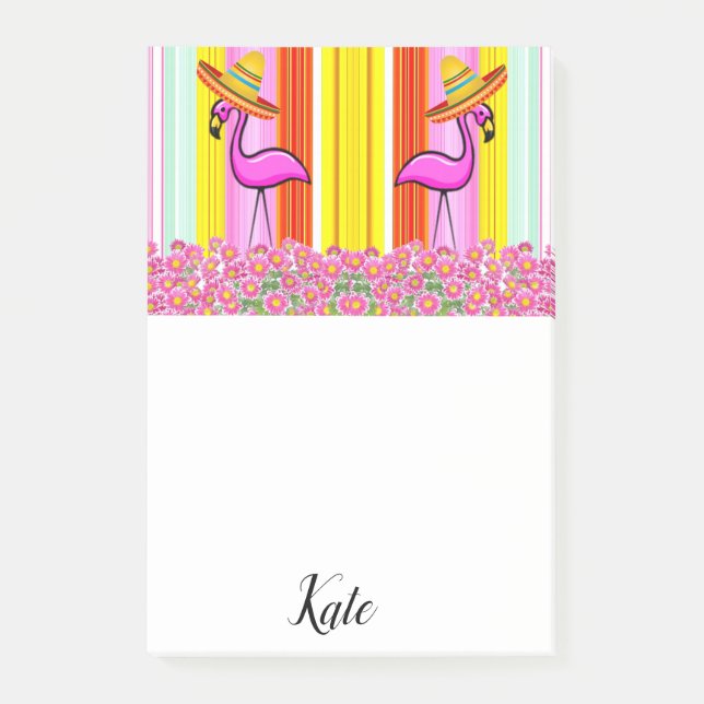 Post-it Notes Floral Flamant Rose Rayure (Devant)