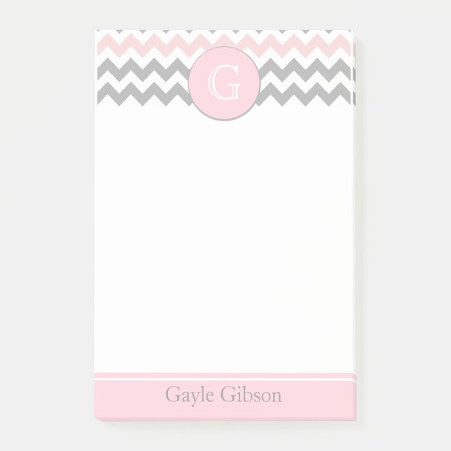 Post-it® Notes grises roses de Courrier-it® de monogramme (Devant)