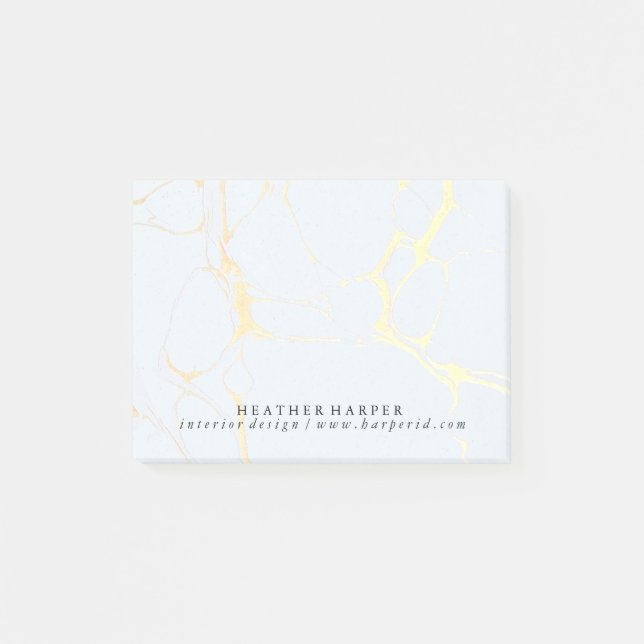 Post It Notes Notepad - Blue & Gold Marble (Front)