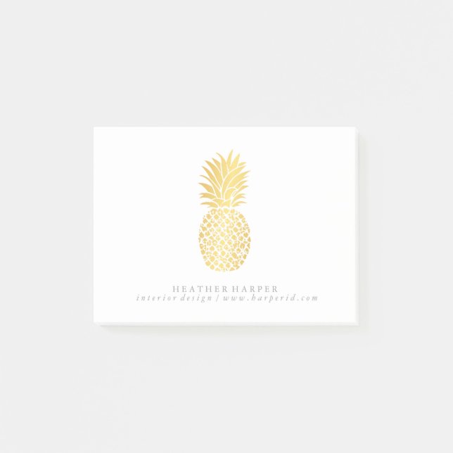 Post It Notes Notepad - Gold Pineapple (Front)