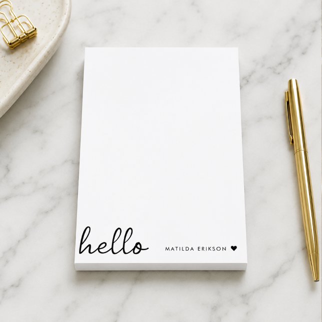 Post it Notes | Personalized Hello Custom Name Pad (Personalized 4x6 Post it Notes with custom name design for reminders and lists)