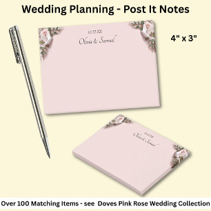 Post-It Notes Pink Roses & Doves Wedding