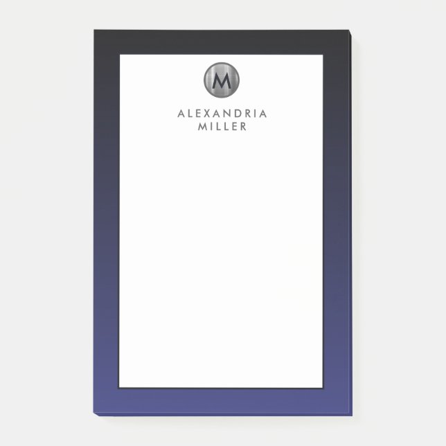 Post-it® Notes post-it de Monogramme en argent bleu marine (Devant)