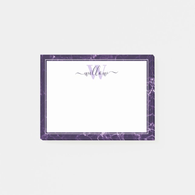 Post-it® Notes post-it du Motif de marbre violet Monogramme (Devant)