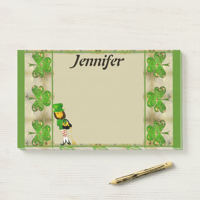 Post-it® Notes post-it du shamrock Leprechaun (Sur un bureau)