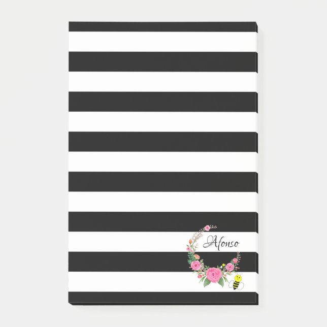 Post-it Notes Rayure Noire Fleur de Bourdon (Devant)