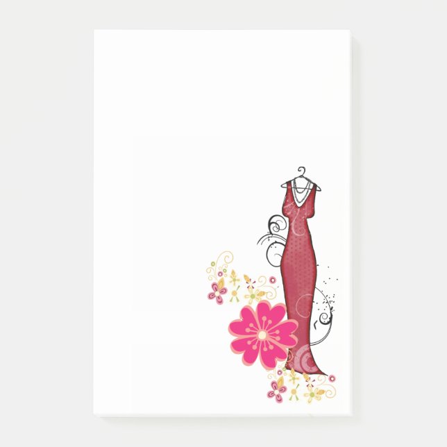 Post-it® Notes Robe rouge Fleurs florales Fabricant de vête (Devant)