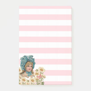 Post-it Notes Rose & Blanc Rayure Floral Vintage