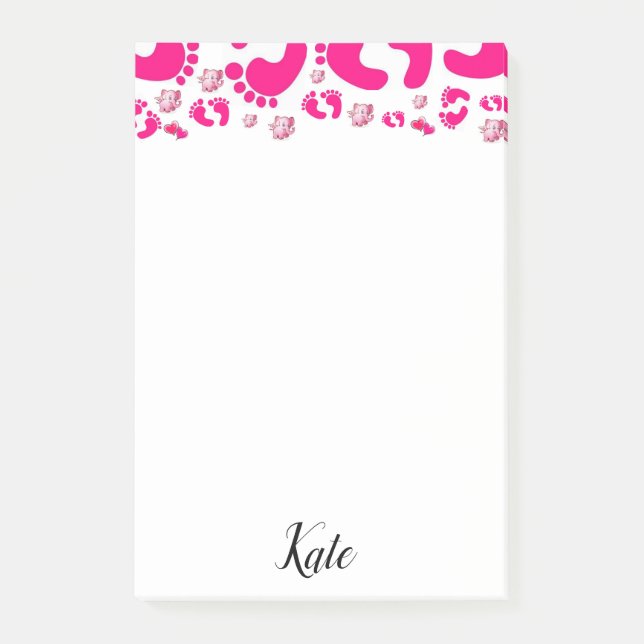 Post-it Notes Rose Pieds de Bébé Fille Éléphant (Devant)