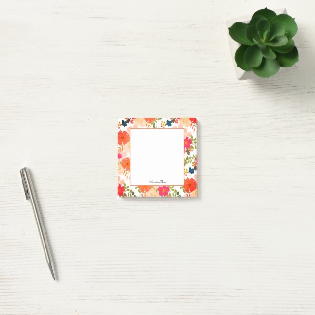Post-it® Notes sur le nom floral orange (Bureau)