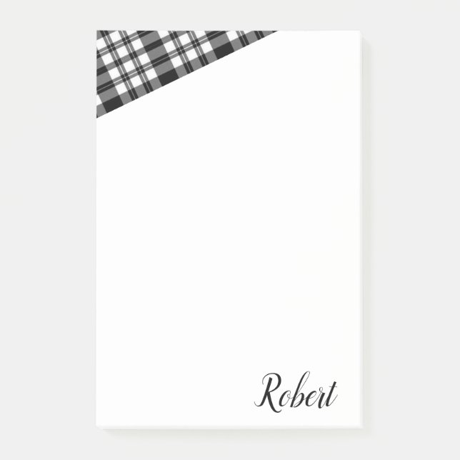 Post-it Notes White and Black Plaid (Front)