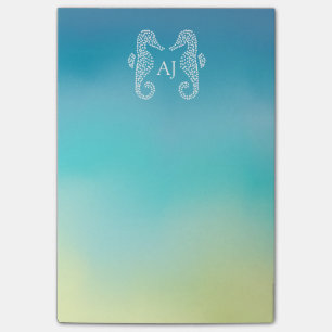 Post-it® Océan Ombre de plage de monogramme d'hippocampe