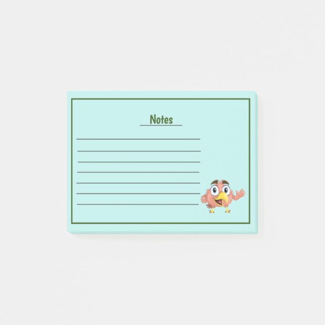 Post-it® Oiseau mignon avec lignes Post-it Notes (Devant)
