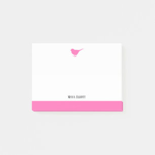 Post-it® Oiseau Rose Clair & Bordure sur Fond Blanc avec No