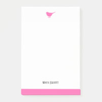 Oiseau rose vif et blanc avec bordure, nom