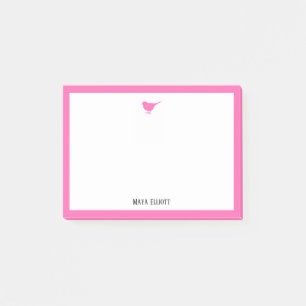 Post-it® Oiseau rose vif et frontière avec blanc et nom