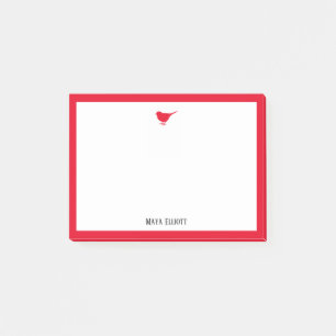 Post-it® Oiseau Rouge Clair et Bordure avec Blanc & Nom