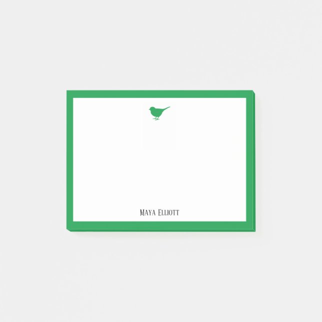 Post-it® Oiseau vert brillant et frontière avec blanc et no (Devant)