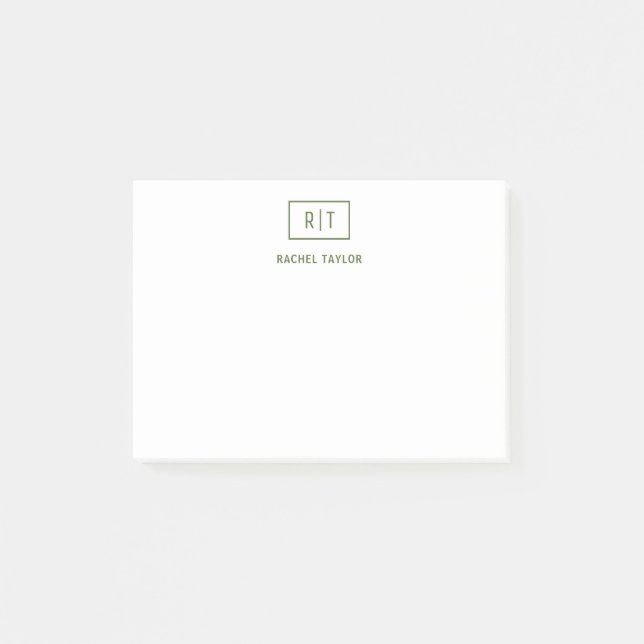 Post-it® Olive foncé Vert simple Monogramme moderne (Devant)