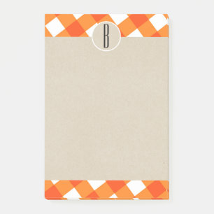 Post-it® Orange Blanc Carreaux Kraft Rustique Monogramme In