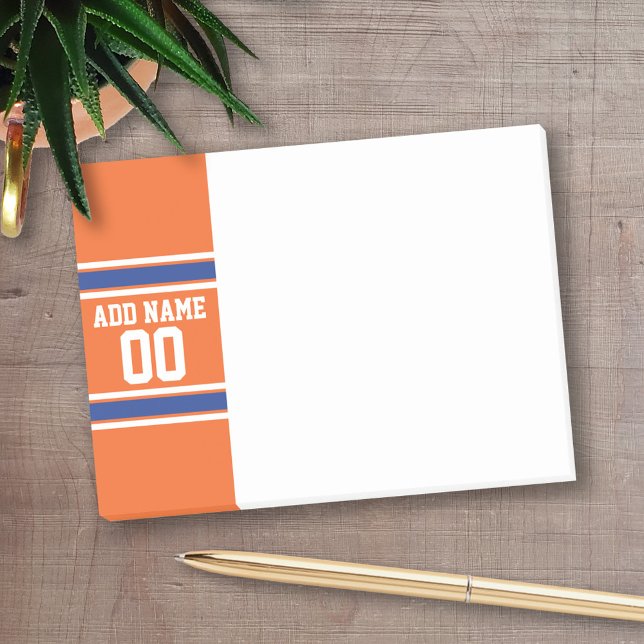 Post-it® Orange Blue Sports Jersey avec nom et numéro (Personalized Post-It Note - Football Theme)
