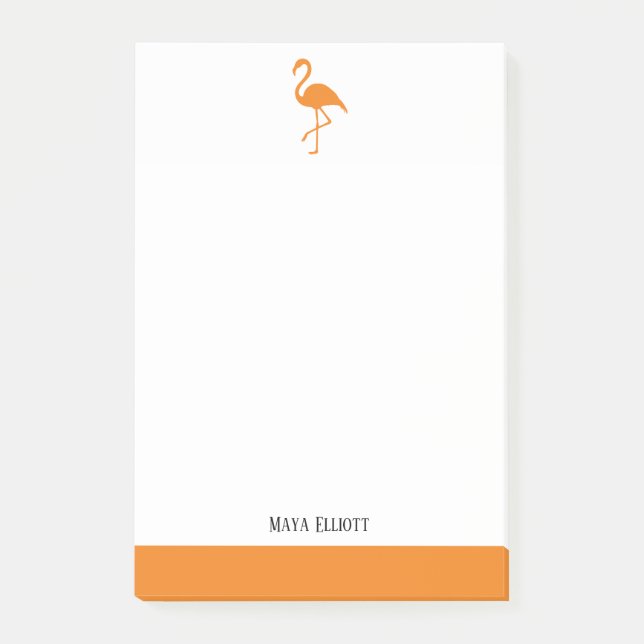 Post-it® Orange brillant sur Flamant rose blanc et bordure  (Devant)