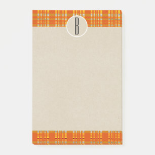 Post-it® Orange Carreaux & Marron Kraft Monogramme Initial 