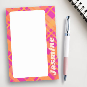 Post-it® Orange magenta plaid motif nom personnalisé