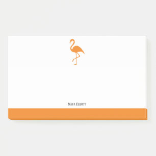 Post-it® Orange sur Flamant rose blanc et bordure avec nom