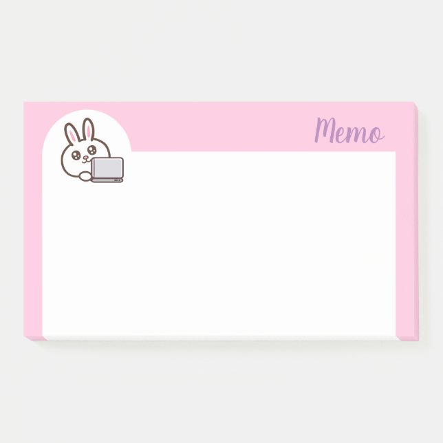 Post-it® Ordinateur lapin de dessin animé rose (Devant)