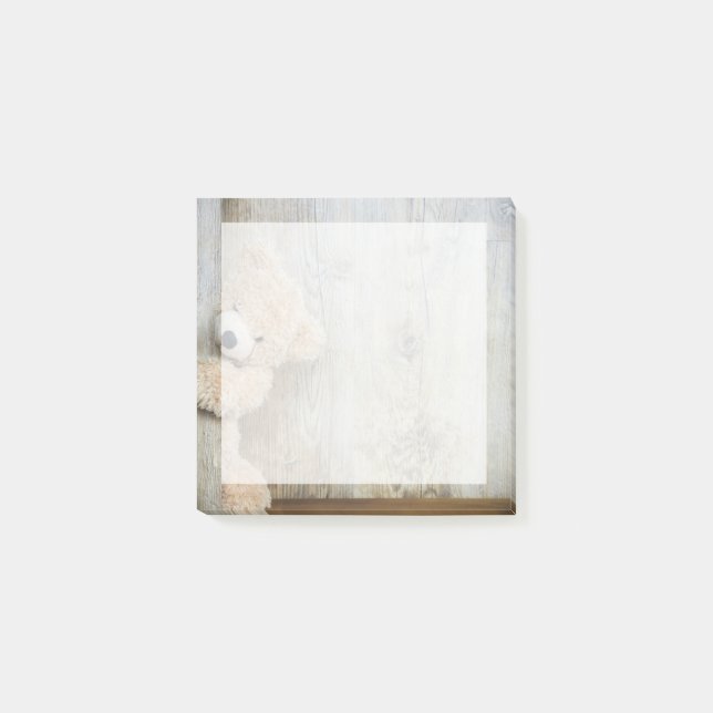 Post-it® Ours Cute Stuffé Mur Rustique En Bois (Devant)