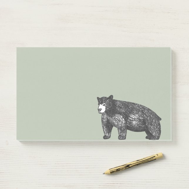 Post-it® Ours noir rustique vert forestier (Sur un bureau)