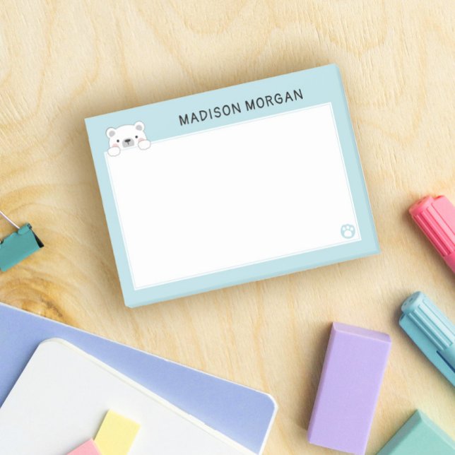 Post-it® Ours Polaire Mignon Bleu & Pattes Ajoutez Votre No (Créateur téléchargé)