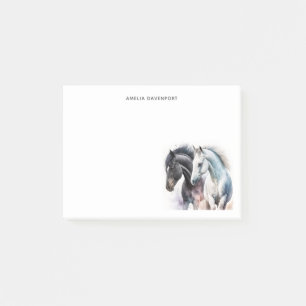 Post-it® Paire de cheval noir et blanc en aquarelle